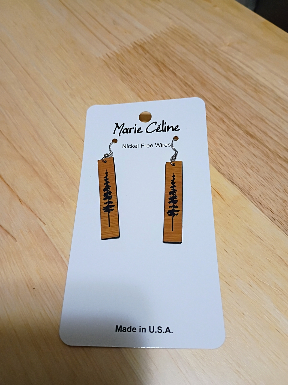 Women’s Tan Wood Rectangle Tree Earrings